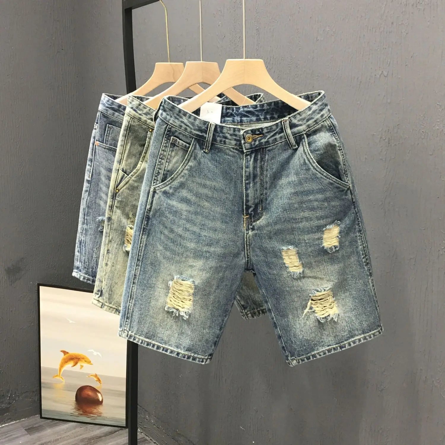 2026 Men Denim Shorts Summer New Style Thin Section Elastic Force Slim Fit Short Jeans Male Brand Clothing Light Blue Retro Blue