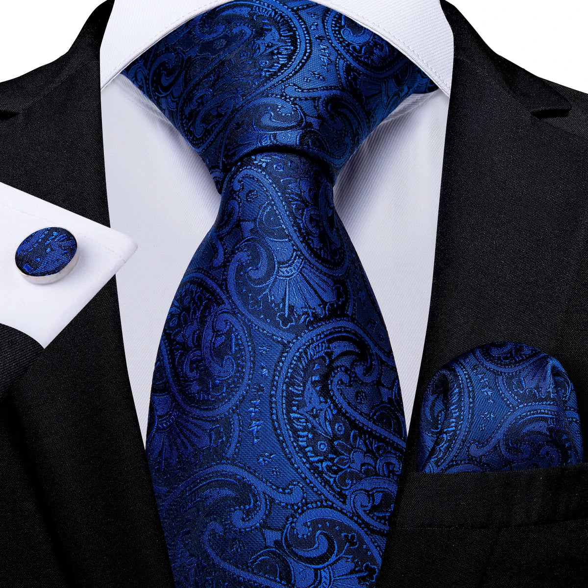 8cm Men's Polyester Ties Pocket Square Cufflinks Green Gold Paisley Wedding Party Accessories Necktie Gift