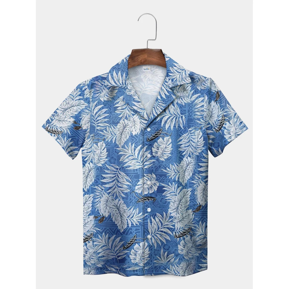 Tropical Plant Leaves Palm Tree Leaves Casual Shirt Botanical Print Light Color Shirt Pattern Men's Short Sleeve Hawaiian Shirts
