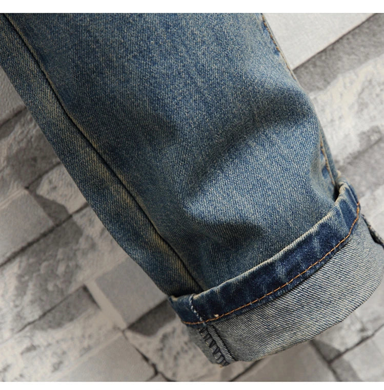 Distressed Ripped Jeans Men's Retro Blue Fashion Slim Motorcycle Trousers Male Hip-hop Street Male Hole Denim Pants