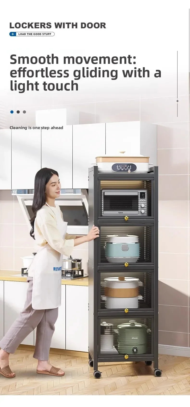 Multi-functional Kitchen Shelf Floor-to-ceiling Shelf Locker Microwave Pot Oven Cabinet Storage Rack with Cabinet Door