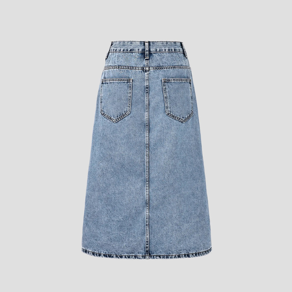 European Beautiful Woman High Waist Elastic Medium and Long Denim Skirt, Thin Split Fork Over Knee Hip Wrap One Step Skirt