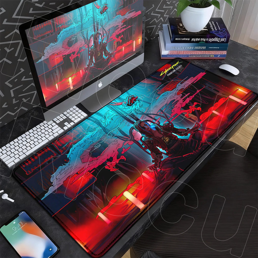 Black Gaming Mousepad XXL Rubber Non-slip Office Deskmat Anime Girl Playmat C-Cyberpunks Style Lock Edge PC Keyboard Accessories