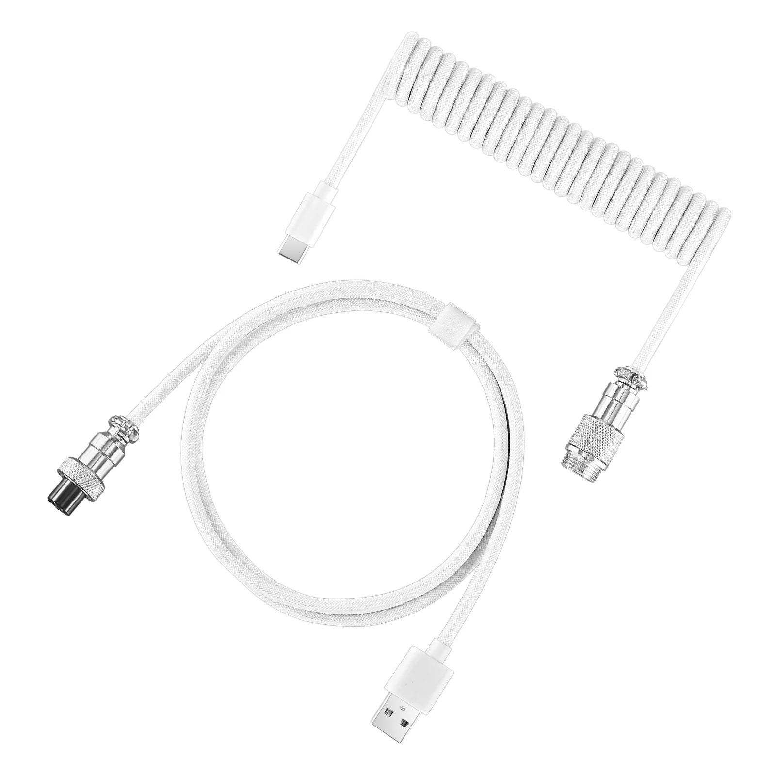 Metal USB A to TYPE C Braided Cable Mechanical Keyboard Coiled Cable USB Spring Wire Aviator Desktop Computer Aviation Connector