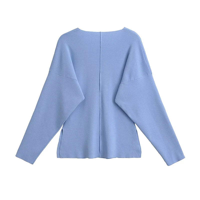 Willshela Women Fashion Solid Single Breasted Knitted Sweater Vintage V-Neck Long Sleeves Female Chic Lady Outfits