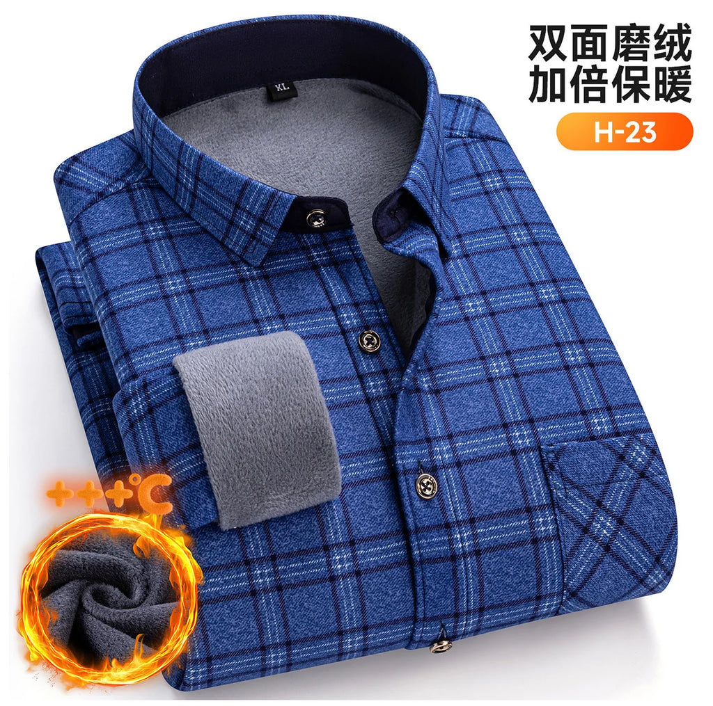 Autumn Winter New Fleece Plaid Shirt For Men Business Thickened Warm Double-sided Fleece Casual Non-ironing Fashion Check Shirts