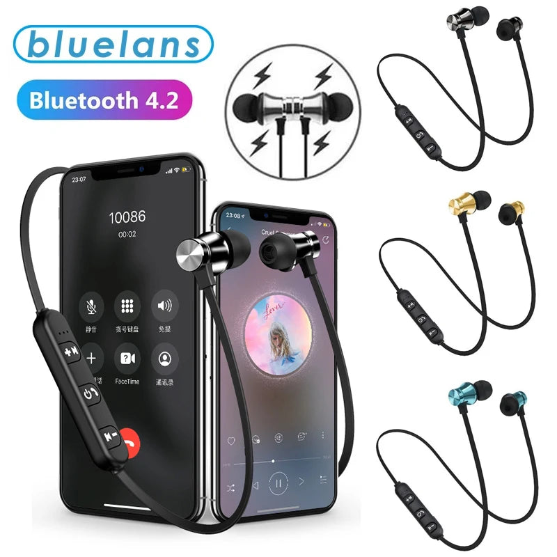 Magnetic Wireless Bluetooth Stereo Music Earphone In-Ear Headset Sport Earbud Earpiece With Microphone For iPhone Xiaomi Huawei