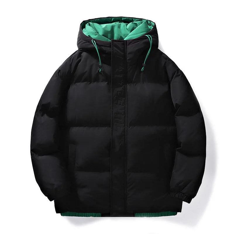 Mens Couple Fashion Cotton Padded Jacket Winter Thick Fleece Lined Hooded Coat Streetwear Parka Outerwear