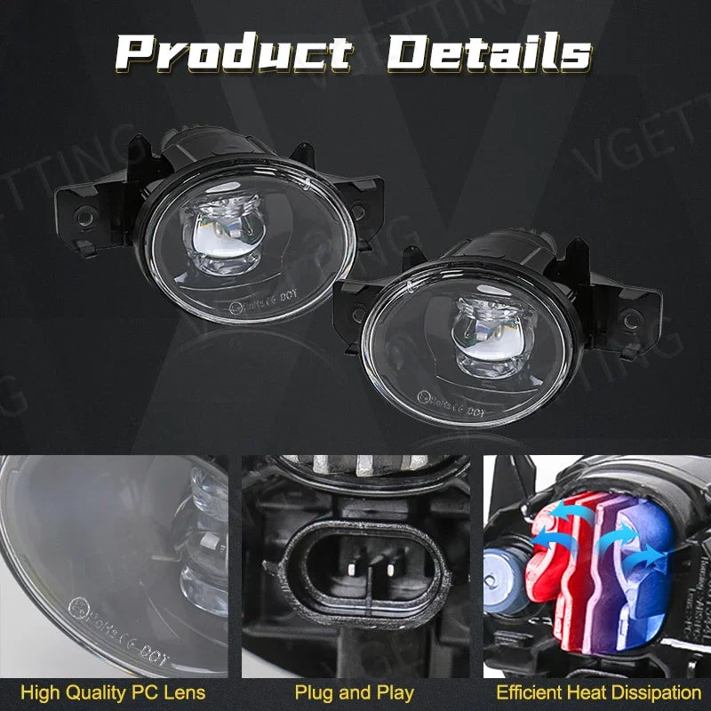 1 Pair LED Fog Lamps For Nissan Altima QASHQAI X-Trail Sylphy Almera March Pathfinder Super Bright Foglights DRL Car Accessories