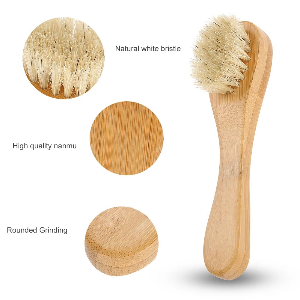 Beauty Skin Care Brush Wooden Handle Soft Hair Wash Face Tool Skin Deep Cleansing Exfoliating Massage Brush Dry&Wet Using 1 Pcs