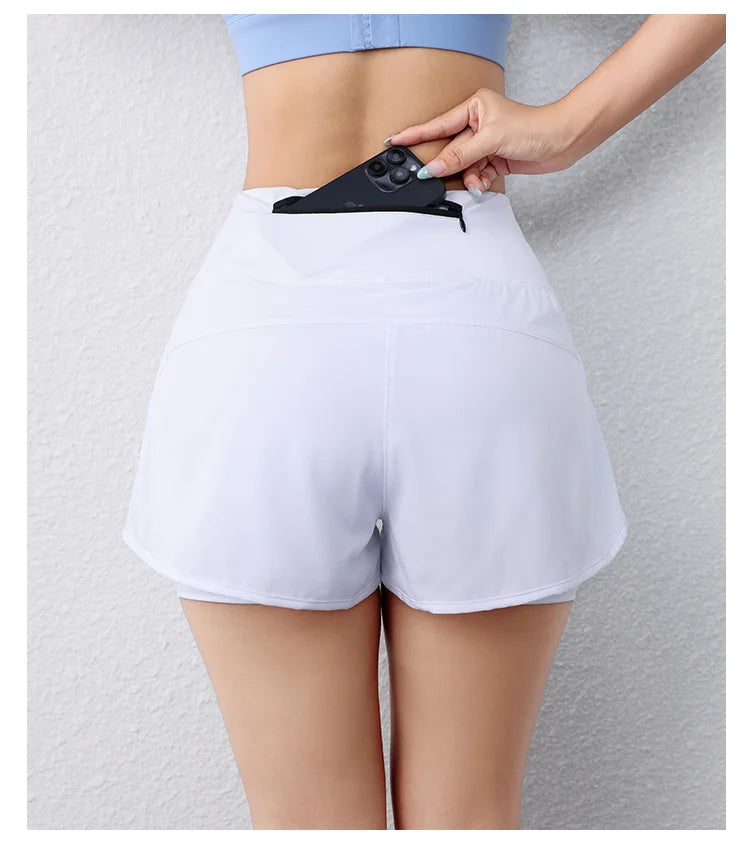 Quick-Drying Women's Running Shorts Sports Layer Elastic Waist Active Sports Shorts with Pockets yoga Shorts