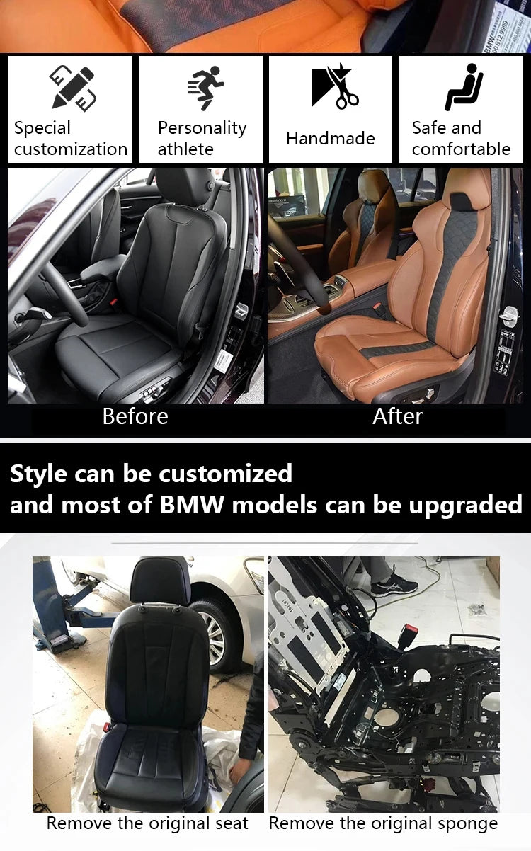For X3 X5 X6 x7 x4 m3 m5 m6 Series Upgrade M Car Interior Accessories Sport Racing Bucket Seats Custom Leather Cover and Sponge