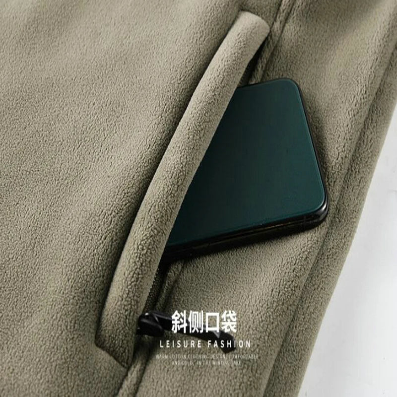 2026 Solid Men's Fleece-Lined Cycling Jacket New Arrival Winter Windproof Stand-Collar Zip-Up Thicken Warm Plush Coat Clothing