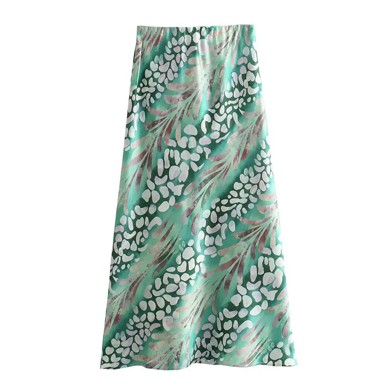 HH 2025 Spring Women Fashion 2 Piec Suits Satin Lapel Loose Woman Shirt Top + Vintage Folds Holiday Style Female Skirt