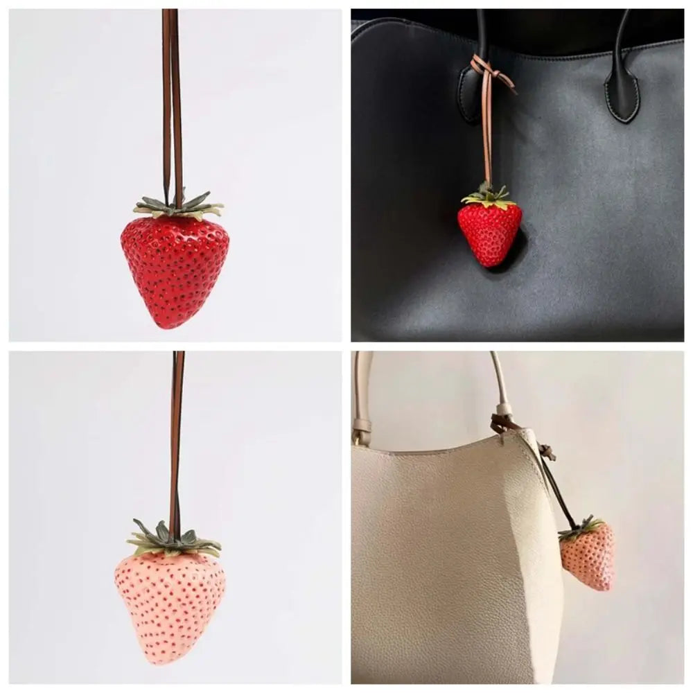 Funny Waterproof Strawberry Key Ring Elegant Alloy Versatile Bag Charm Handmade Vivid Red Resin Fruit Pendant Girls