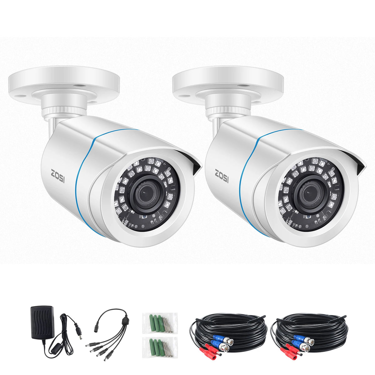 ZOSI 1080P HD TVI Bullet Security Camera Outdoor with 80ft IR Night Vision Motion Detection 2MP HD CCTV Surveillance White 2Pack/4Pack