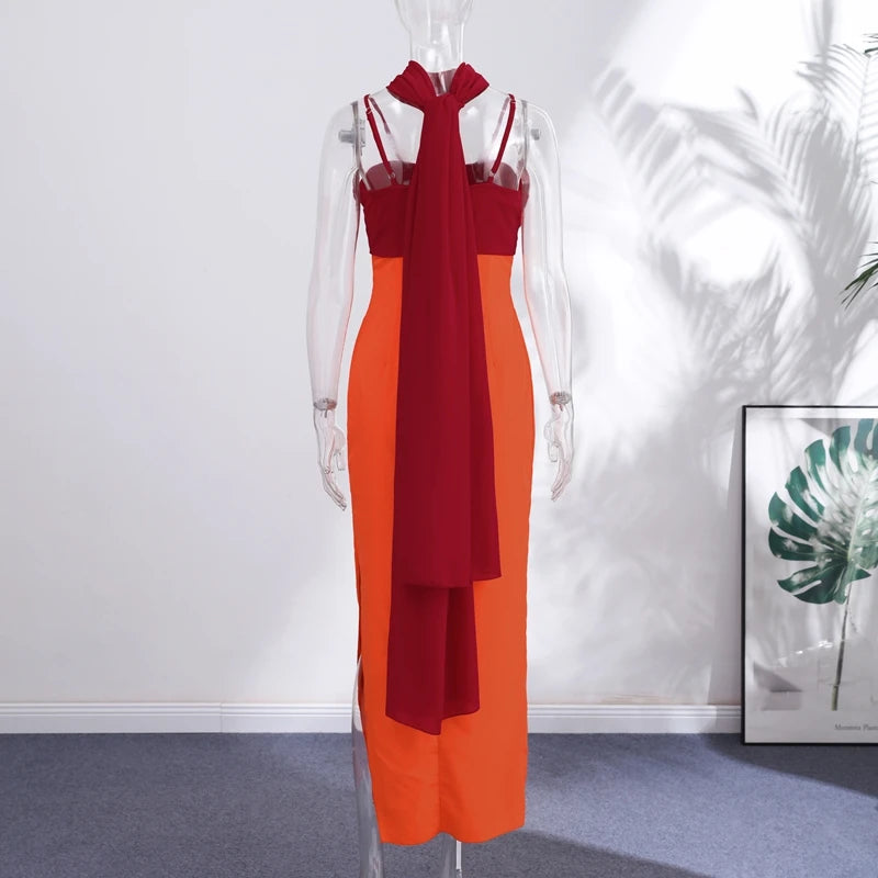 2026 Summer Elegant Maxi Slip Dress Twist Front Spaghetti Strap Slit Bohemian Wedding Guest Cocktail Party Vacation Women Gown