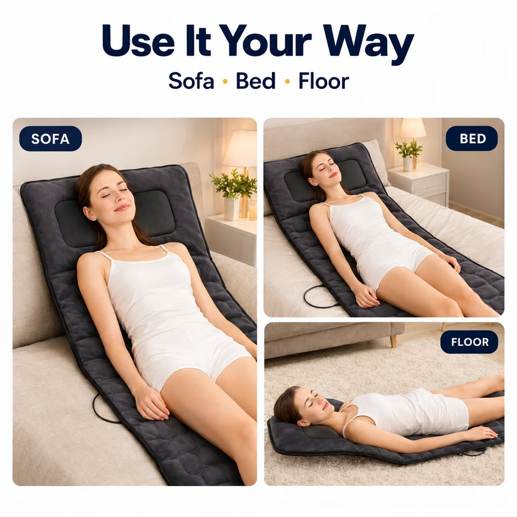 Full Body Massage Mat Foldable Neck Kneading 10 Motor Vibration Heat Shiatsu Electric Massage Cushion 9 Modes Wired Remote Home
