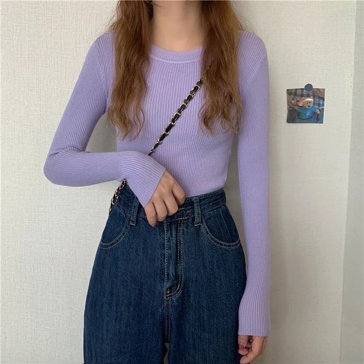 2026 Basic Tops Women Sweater Autumn Winter Long Sleeve Pullover Fashion O-neck Elastic Female Winter Solid Knitted Jumper