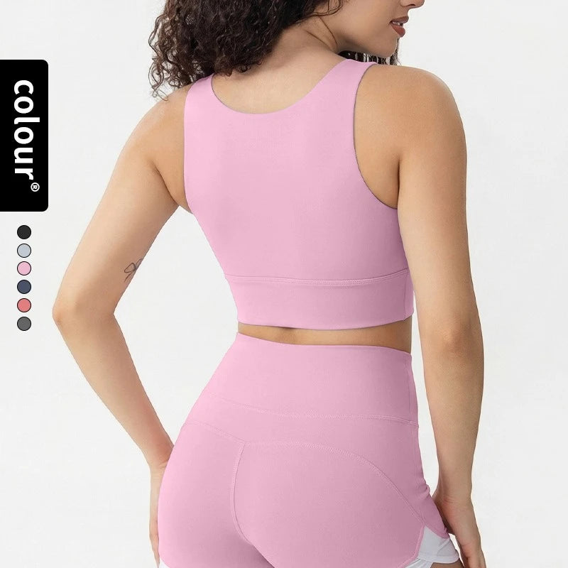 Women Fixed Chest Pad Integrated Sports Bra High Impact Shockproof Quick Dry Yoga Gym Workout Tank Top Ropa De Mujer