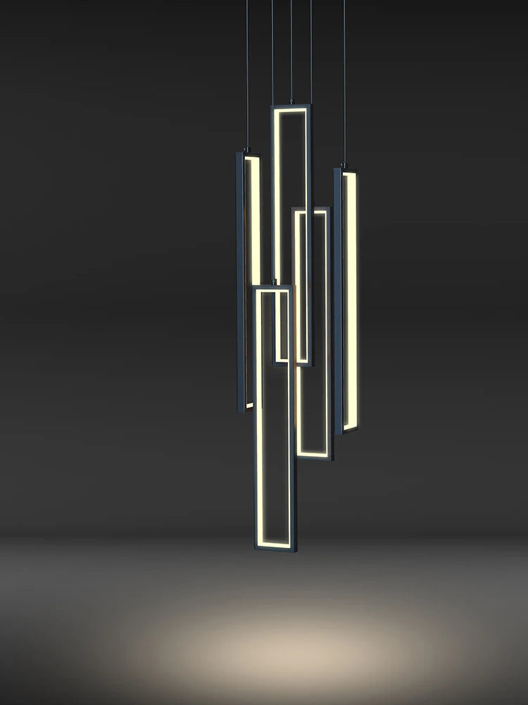 Modern Simple Staircase LED Chandeliers Aluminum Squarer Pendant Lights Loft Villa Duplex Exhibition Hall Decor Lighting Fixture