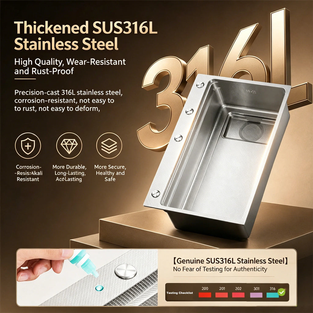 316L Stainless Steel Kitchen Sink Undermount Sinks Antiscratch Rice Granule Embossing Large Single Slot Dish Wash Basin