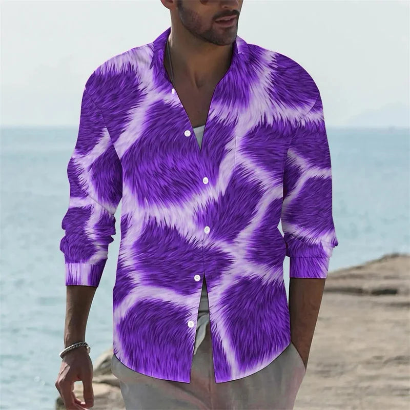 Men's shirt giraffe printed animal shirt autumn casual shirt men's cool shirt long sleeved pattern fun top size XS-6XL