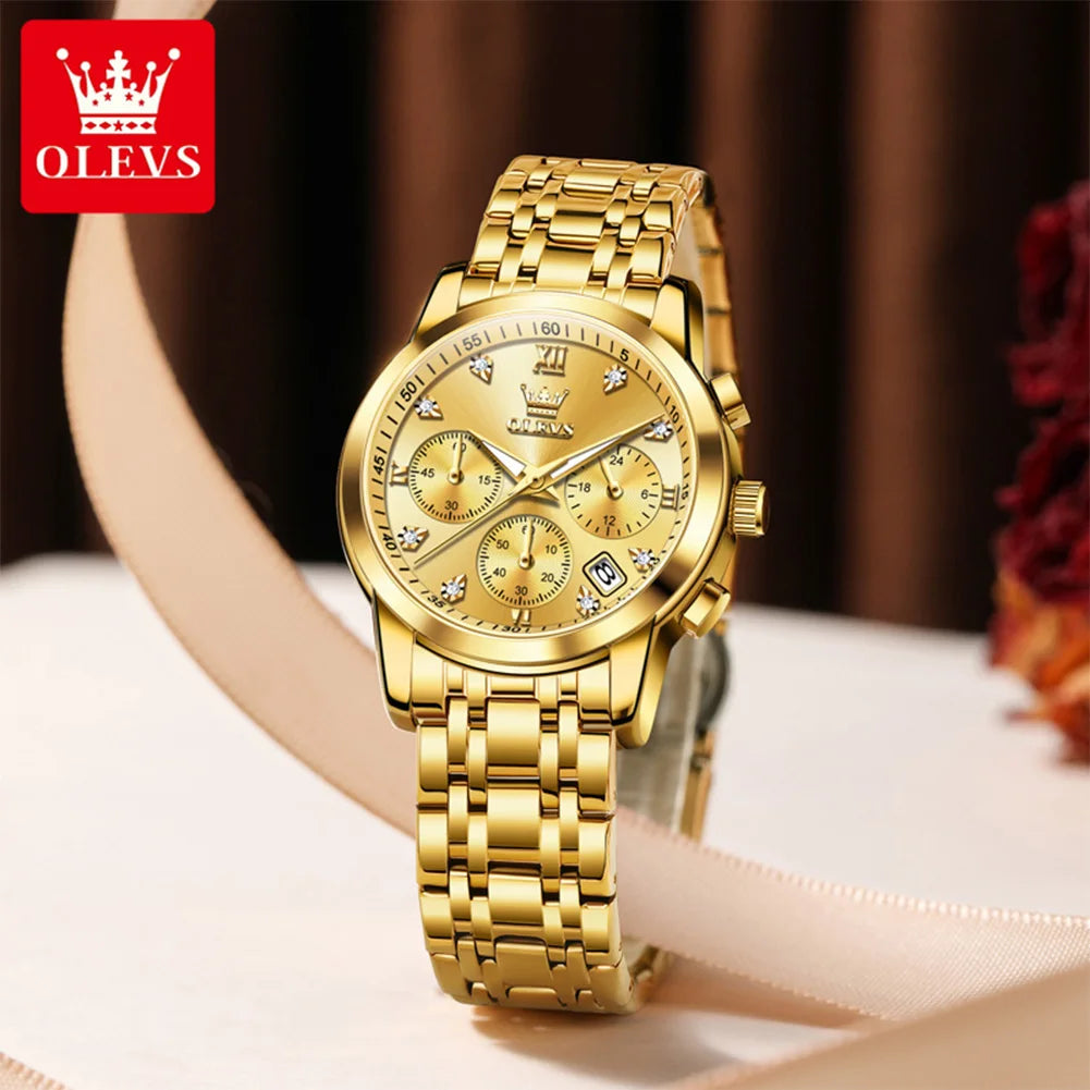 OLEVS 2858 New Womens Watch Original Multifunction Quartz Wristwatch Waterproof Luminous 24 Hours Gift Box Watch For Ladies