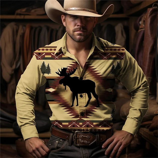 2024 Retro Fashion Simple Long Sleeve Western Denim Men's Social Shirt Top Rock Men's Street Retro Fashion Casual Clothing