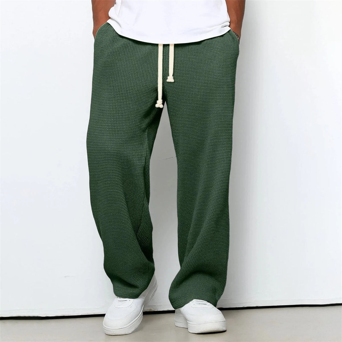 Men's Sweatpants 2026 New Men's Waffle Knit Sweatpants Loose Fit Joggers Casual Trousers Straight Leg Wide Leg Lounge Pants