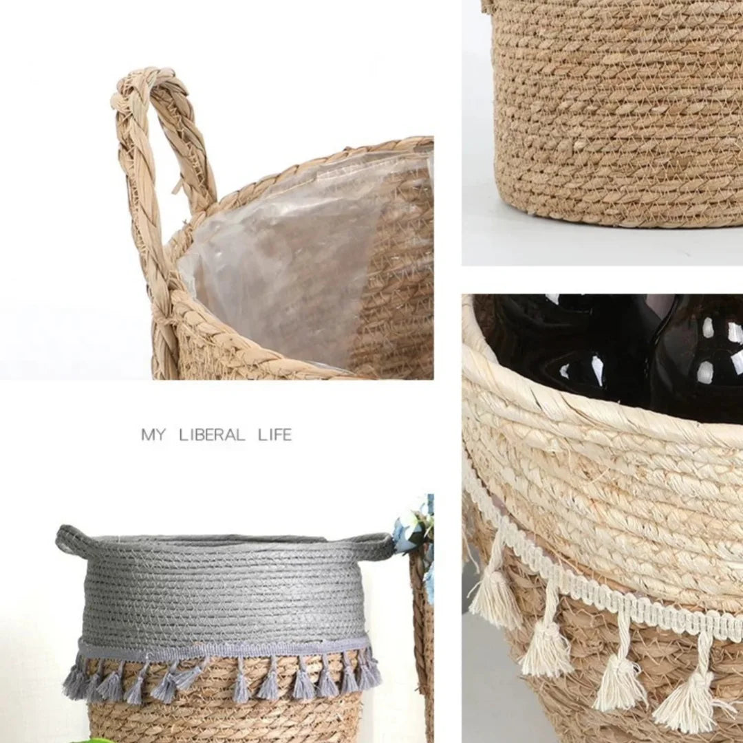 Natural Wicker Planter Basket  Flower Pot Home Garden Rattan Basket Straw Flower Basket 20/25/30CM