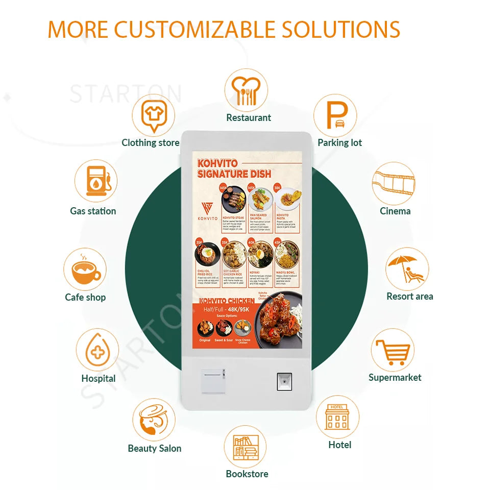 systems in restaurants and cafeterias 32-Inch interactive digital signage kiosk for self-service ordering and payment