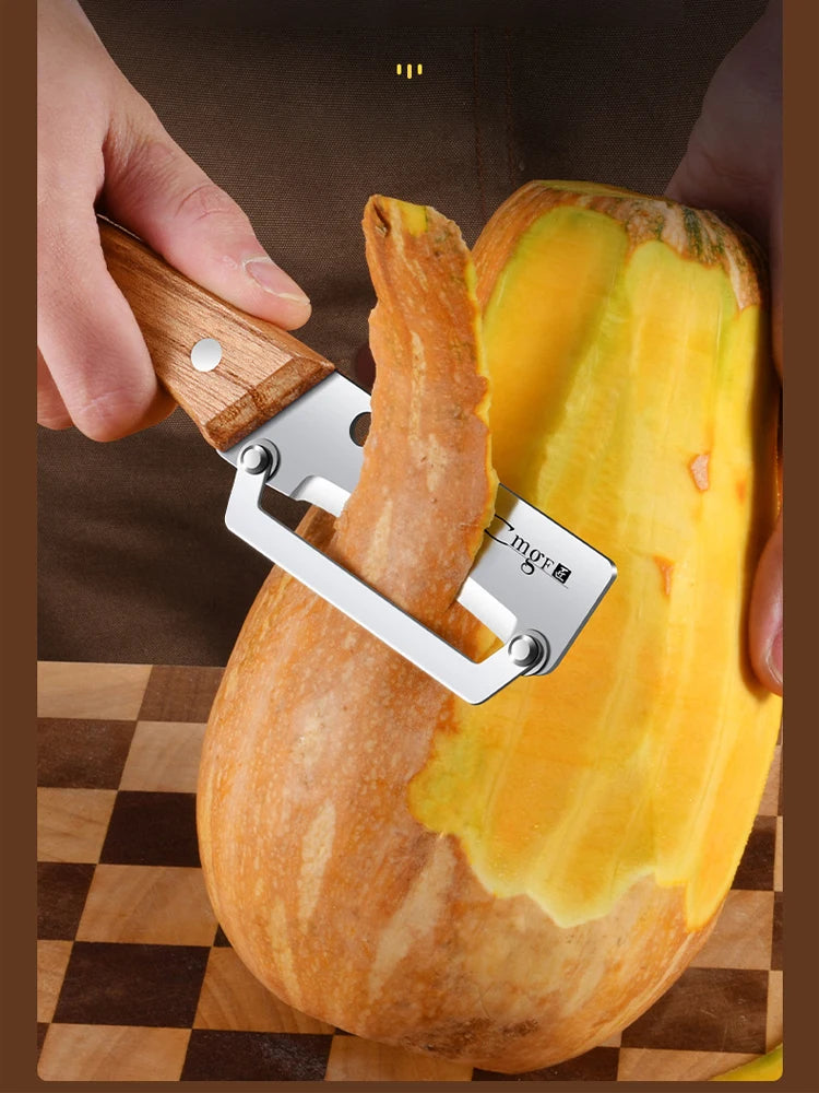 Stainless steel peeler with wooden handle for peeling and slicing fruits and vegetables | Durable and smooth operation