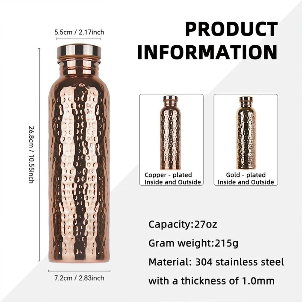 800ML Copper Water Bottle Anti-Slip Silicone Base Thermal Insulation Leakproof Sports Bottle One-Click Open Lid