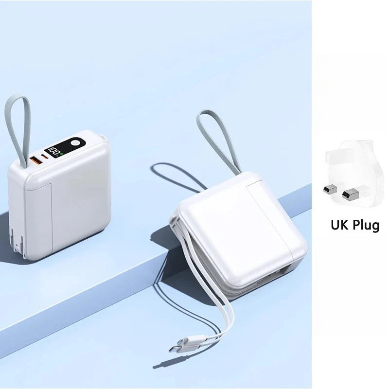 30000mAh Power Bank Built in Cable with AC Plug Wall Charger 22.5W Fast Charging Powerbank for IPhone Xiaomi External Battery