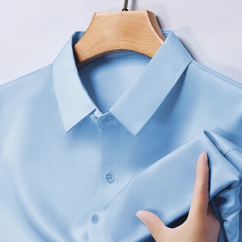 Men's Business Casual Long Sleeve Shirt Solid Color Wrinkle Resistant Comfortable All-Season Versatile Solid Color Top