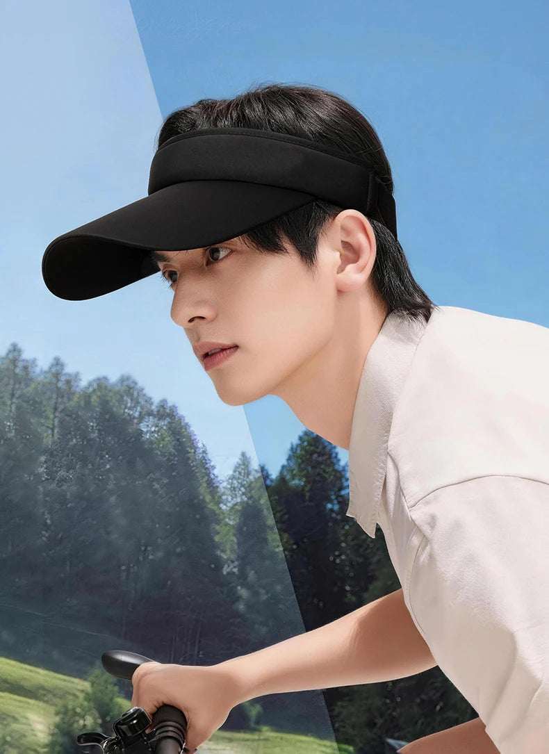 Men's and women's running cap with a large brim for outdoor sports in summer, featuring a sun-blocking and sunscreen function, i