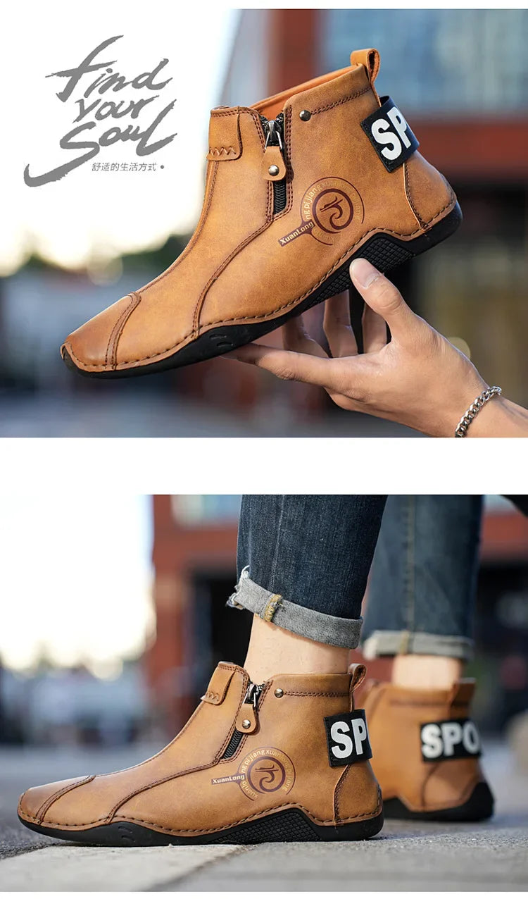 Autumn and Winter New Men's Short Boots  British Classic Retro Flat Bottom Cotton Shoes Outdoor Business Sports Casual Shoes