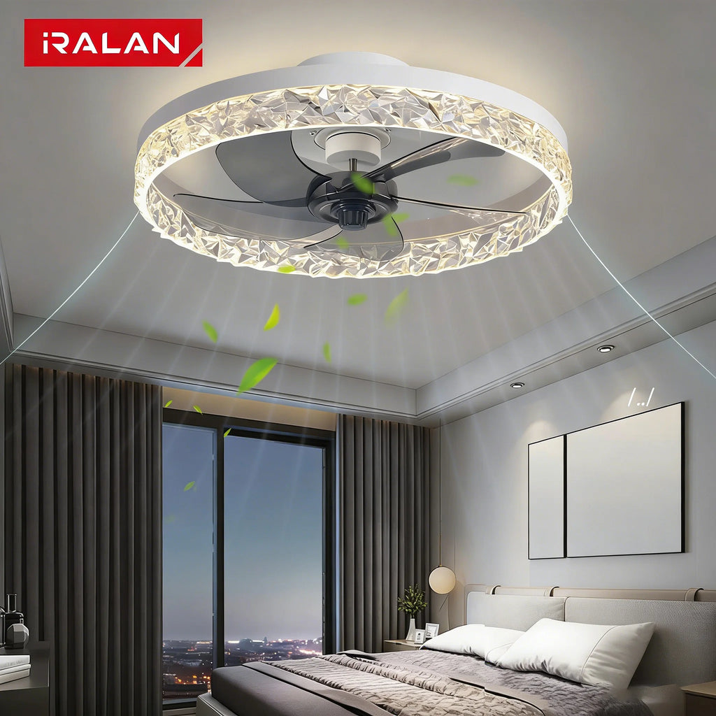 IRALAN Ceiling Fans with Remote Control and Light Suitable for Indoor Study White and Black Lighting Smart Electric Fan