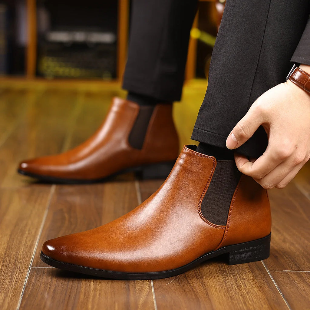 Autumn Winter Leather Chelsea Boots for Men Designer Soft-soled Business Men Dress Shoes Fashion Big Size Ankle Boots Male