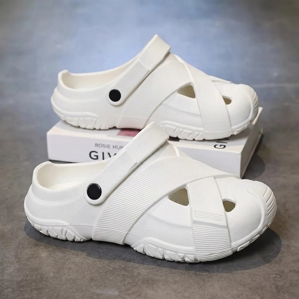 Men's Summer Closed-Toe Slides Soft & Bouncy Indoor Outdoor Two-Way Beach Shoes Versatile Casual Hiking & Outdoor Clogs