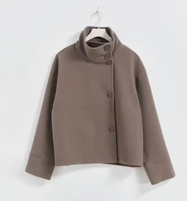 Autumn Stand Collar Jackets for Women Loose Woolen Fabric Single-breasted Coat Women Solid Color Versatile Short Jacket Women