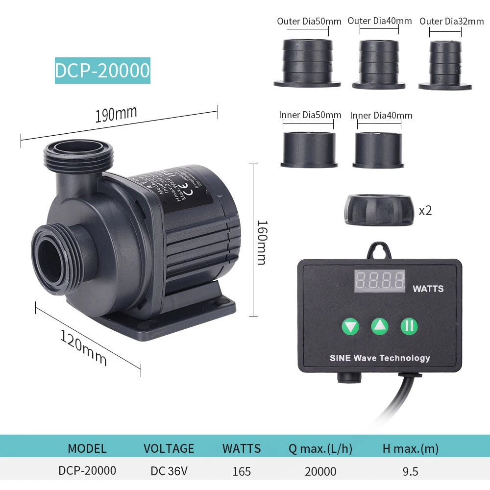 Jebao DCP Sine Wave DC Pump 2500-20000L/H Adjustable Flow Submersible Water Pump for Freshwater Saltwater Reef Tank Pond