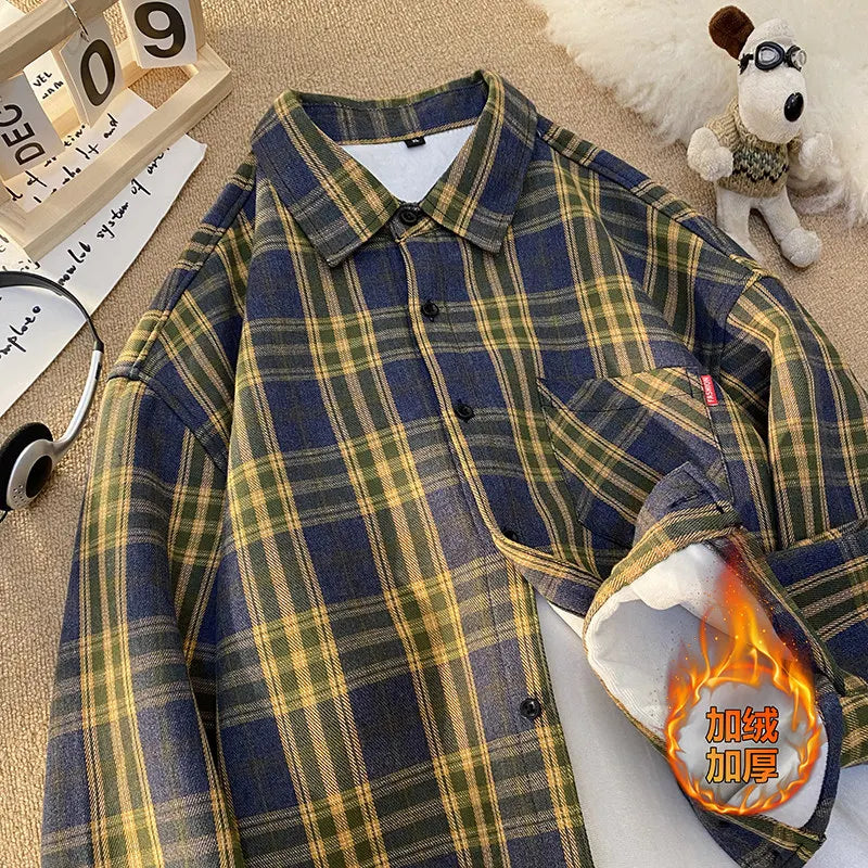 Men Shirt Plaid Flannel Long Sleeve Plus Size Loose Hip Hop Street Mens Casual Shirt Oversized Male Soft Dress Shirt Dropshippig