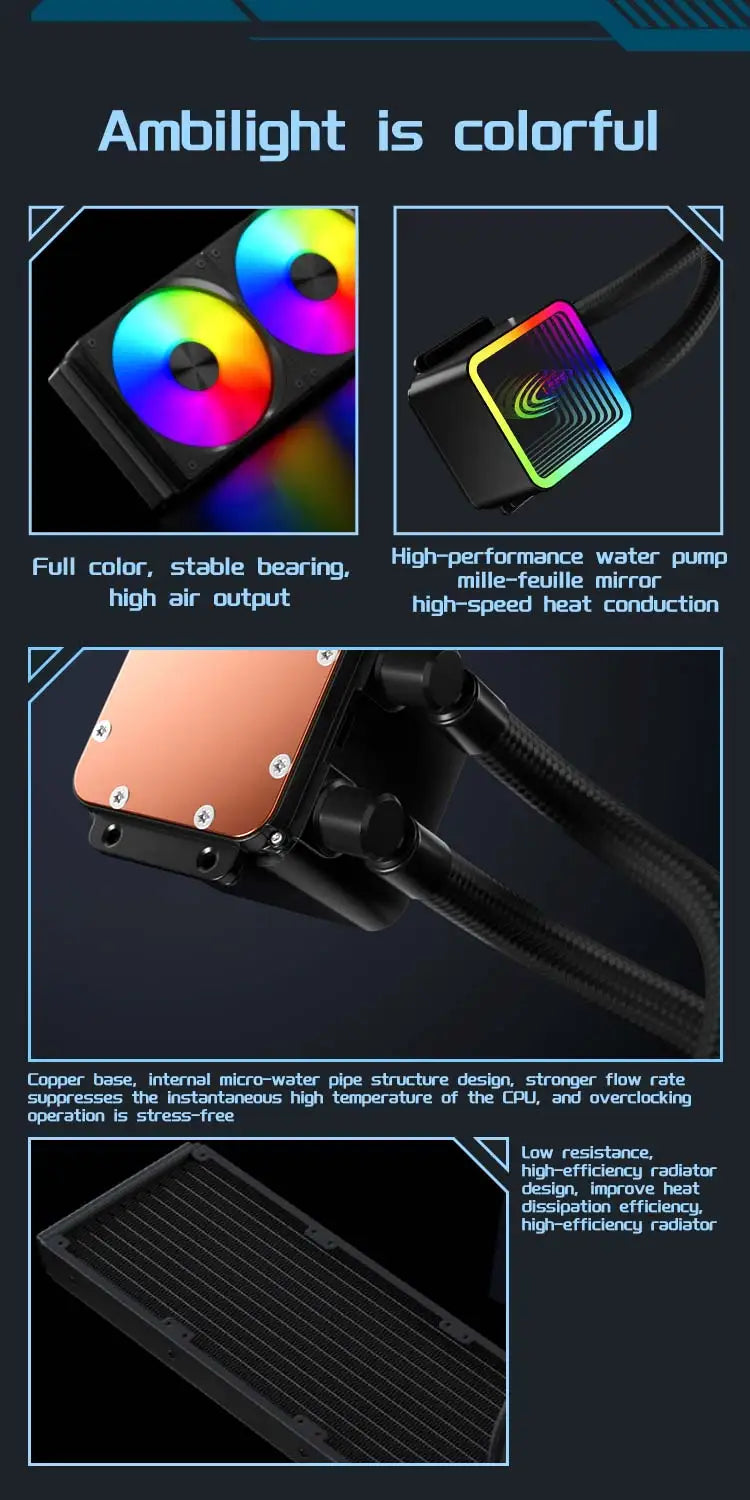 All-in-One Water Cooling Radiator 120mm Processor Liquid Heatsink Fan for Intel Lga 2011 1700 1200 1155 2066 AMD AM4 AM5 AM3 FM2
