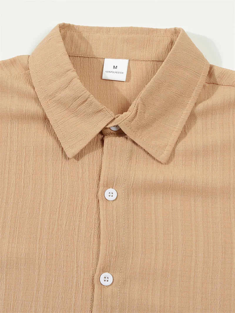 spring Summer Men Sets short-sleeve cardigan lapel shirt+trousers suit men's fashion 2 pieces tracksuit striped leisure suit