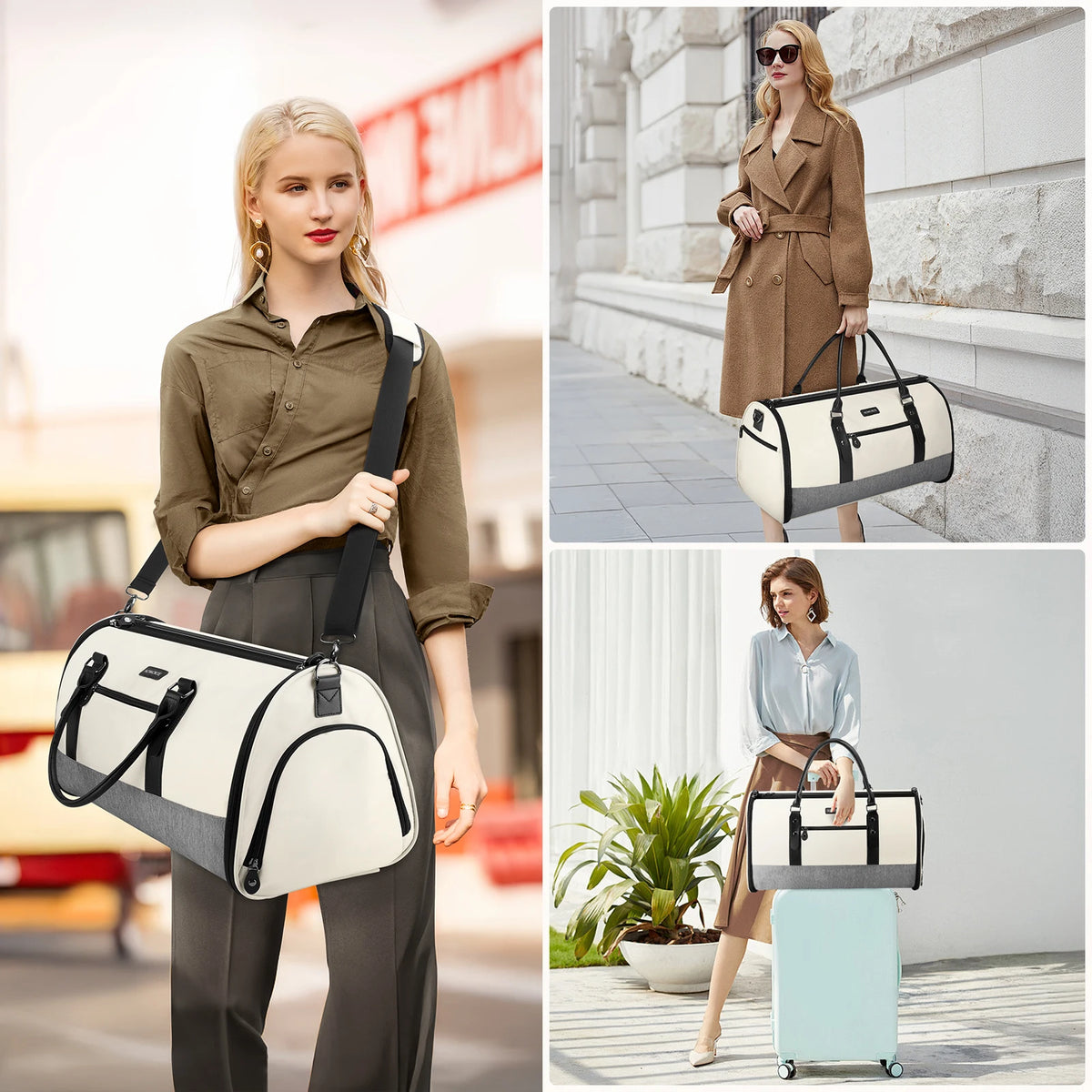 Travel Garment Bag, Convertible Garment Duffel Bags Combo with Shoe Compartment Toiletry Bag, Carry-On Weekend Overnight Bag for