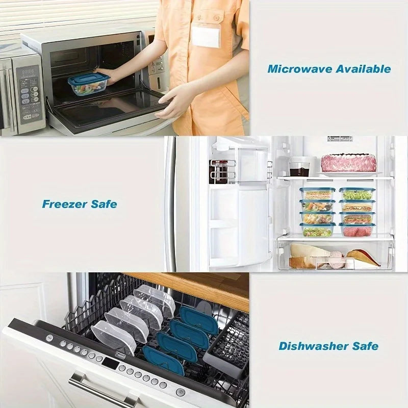 12Pcs Reusable Leak‑Proof Food Containers (6 Boxes+6 Lids), Microwave & Dishwasher Safe, for Bento, Picnic & Daily Use