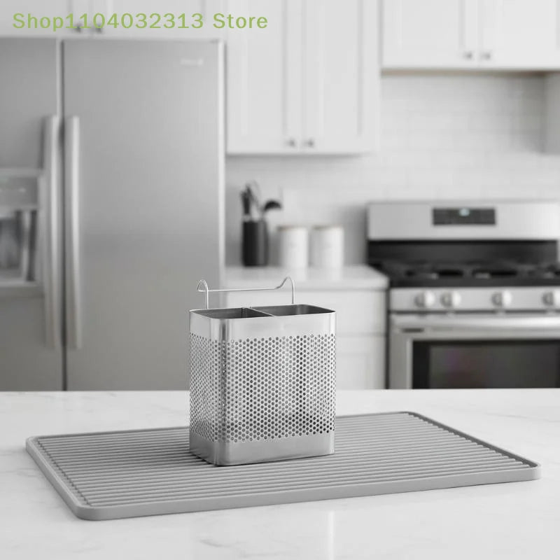 Stainless Steel 2 Compartment Cutlery Organizer With Hooks, Utensil Holder For Kitchen Counter, Dishwasher Safe Flatware Drying