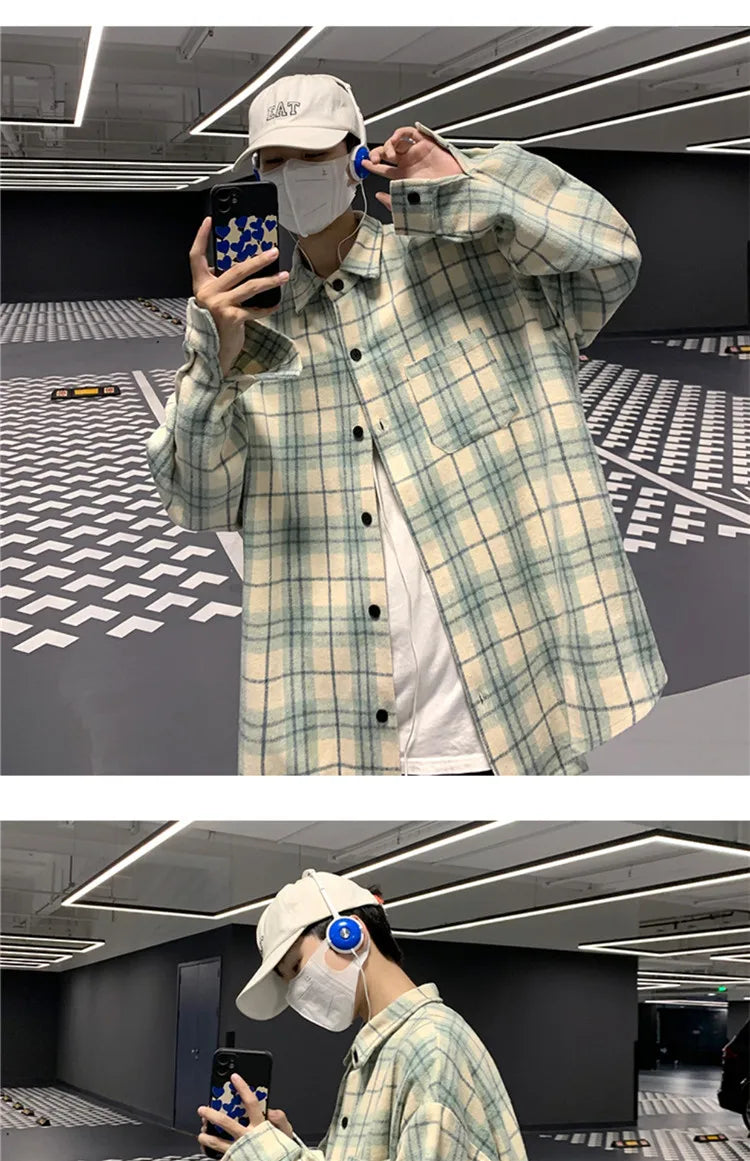 Men's Plaid Long Sleeve Shirt Loose Fit Thin Style Autumn Spring Casual Wear Sun Protection Outerwear Classic Check Pattern